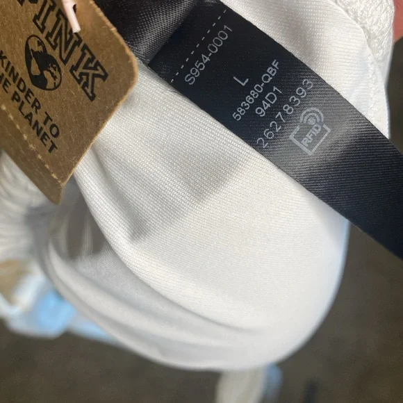 NWT PINK Lightly Lined Plunged White Halter Bikini Top L - Picture 8 of 10